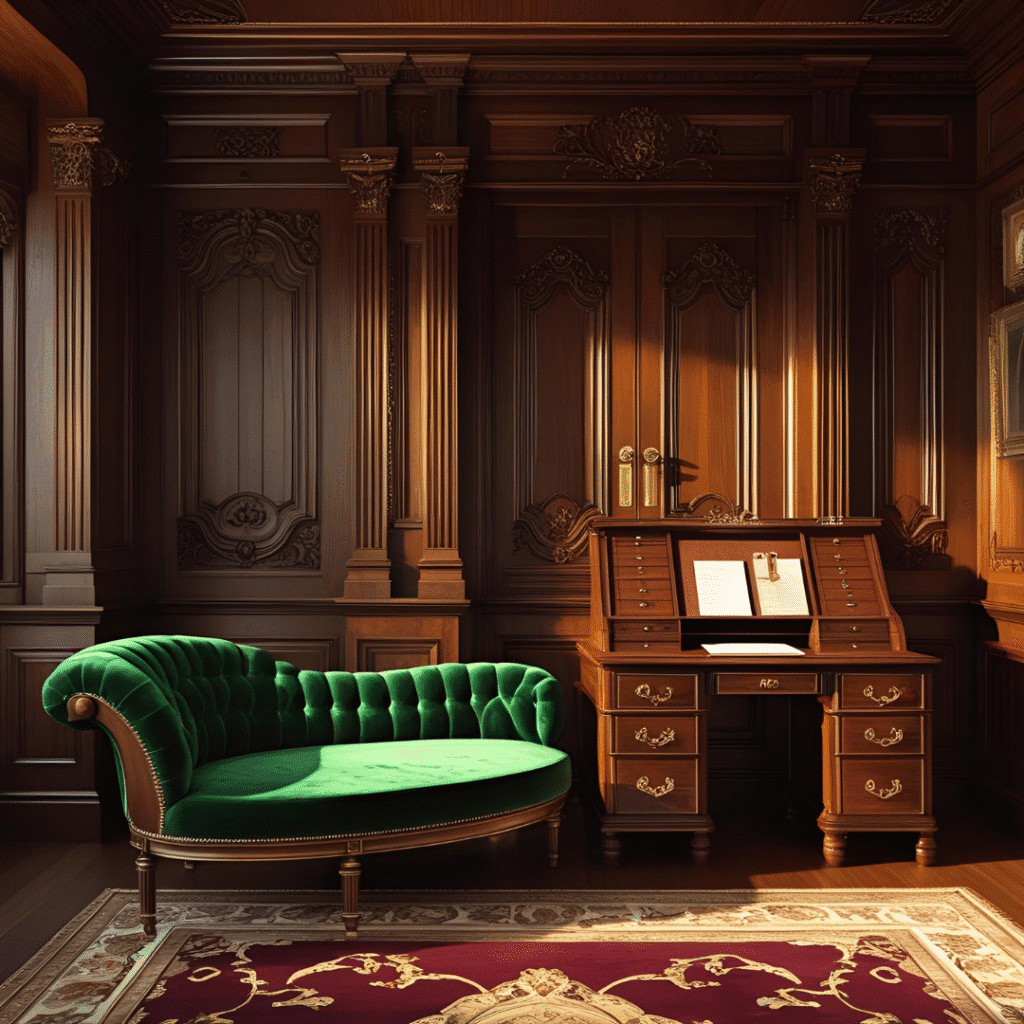 Traditional design with heavy wooden furniture